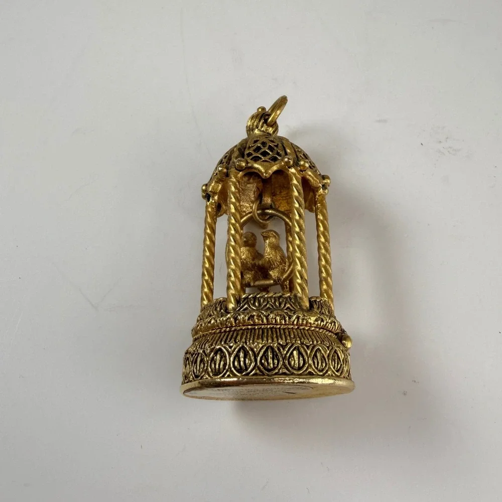 Vtg Corday Toujours Moi Love Birds Birdcage Solid Creme Perfume Compact Pendant